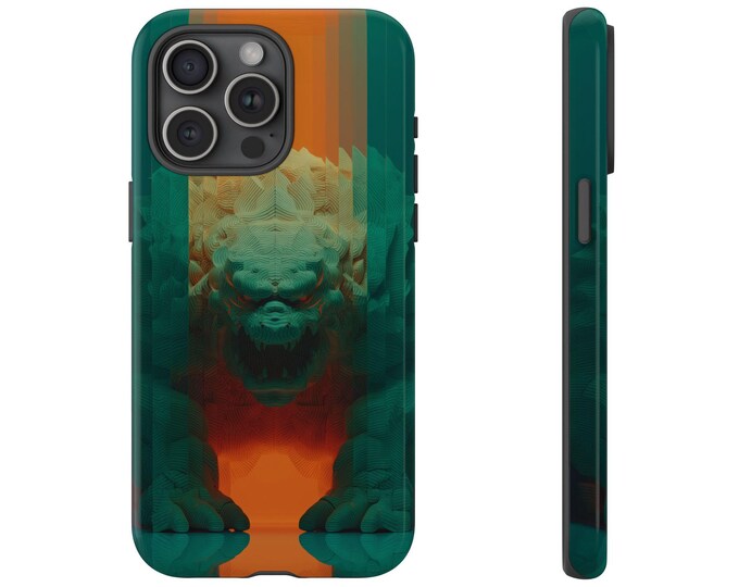Monstrous Kaiju Green Orange Digital Beast Phone Case: Tough Cover for iPhone (MagSafe Compatible), Samsung Galaxy, Pixel