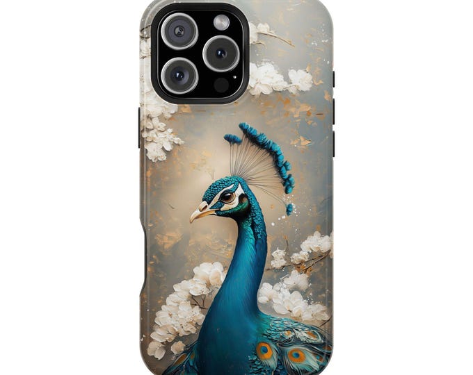 Teal Peacock Bird White Floral Phone Case: iPhone, Galaxy, Pixel - Lifetime Warranty