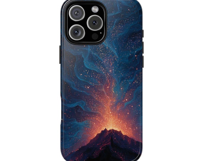 Volcano Lava Eruption Cosmic Night Sky Phone Case: iPhone, Galaxy, Pixel - Lifetime Warranty