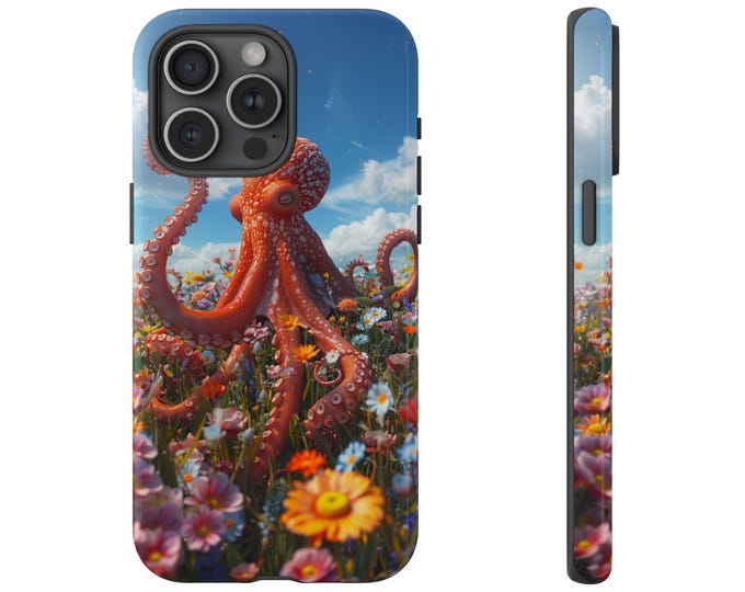 Octopus Flower Field Blue Skies Floral Phone Case: iPhone, Galaxy, Pixel - Lifetime Warranty
