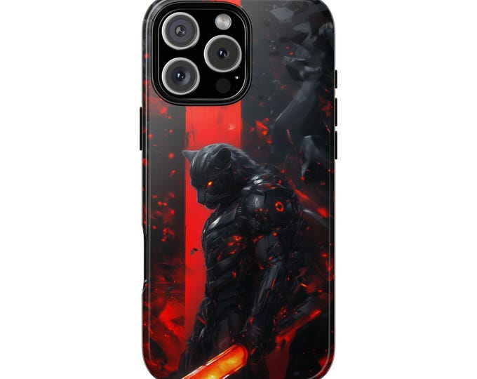Black Leopard Cyber Knight Warrior Phone Case: iPhone, Galaxy, Pixel - Lifetime Warranty
