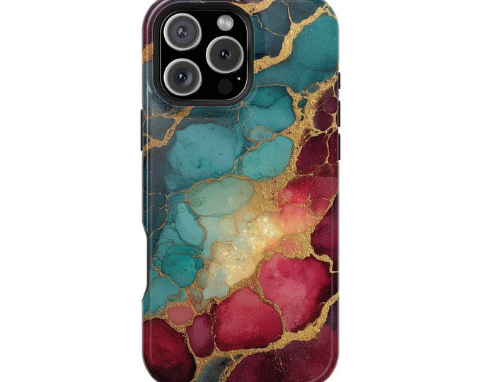 Magenta Turquoise Teal Marble Gold Resin Phone Case: iPhone, Galaxy, Pixel - Lifetime Warranty