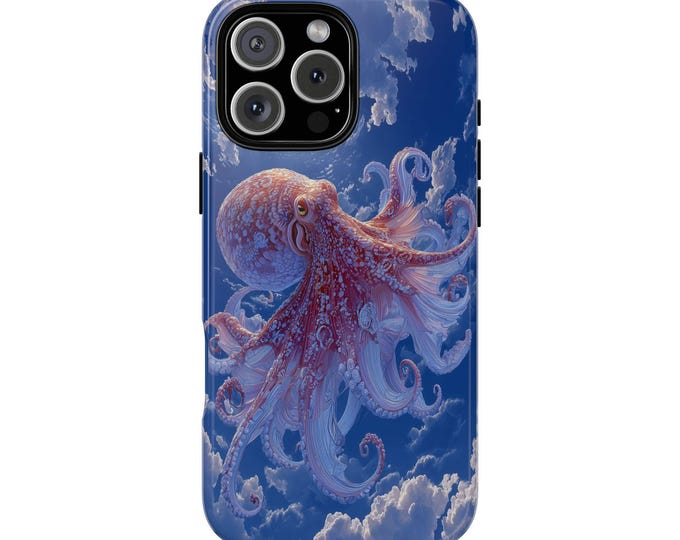Red Octopus Blue Sky Cephalopod Phone Case: iPhone, Galaxy, Pixel - Lifetime Warranty
