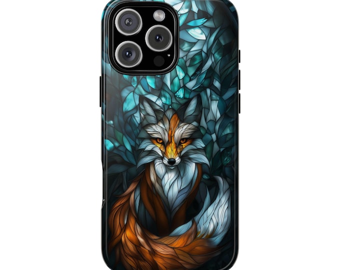 Fox Stained Glass Teal Phone Case: iPhone, Galaxy, Pixel - Lifetime Warranty