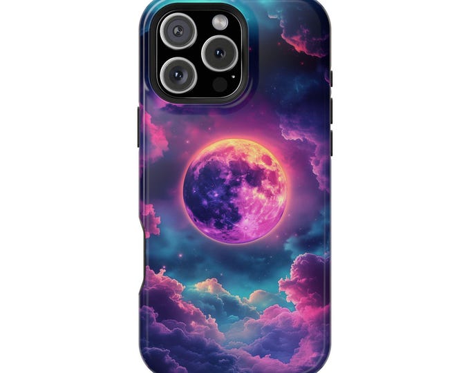 Purple Pink Cloudy Night Radiant Moon Phone Case: iPhone, Galaxy, Pixel - Lifetime Warranty