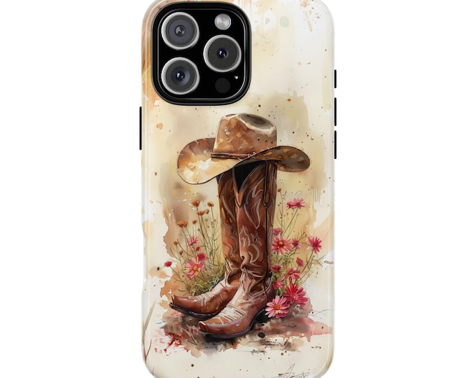 Cowgirl Boots Pink Flowers Cowboy Western Hat Phone Case for iPhone | Samsung Galaxy | Google Pixel