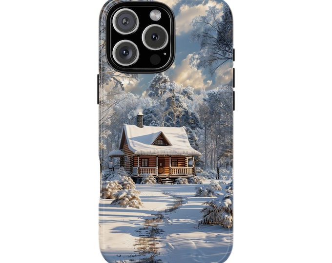Cozy Cabin in Winter Woods Snow Phone Case: iPhone, Galaxy, Pixel - Lifetime Warranty