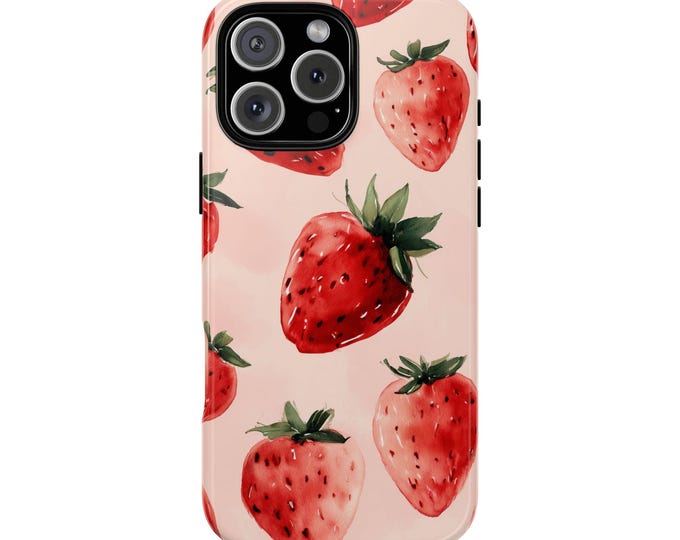 Strawberry Cream Red Strawberries Pink Phone Case: iPhone, Galaxy, Pixel - Lifetime Warranty
