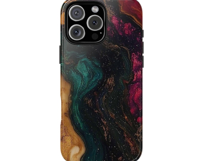 Purple Green Gold Resin Marble Phone Case: iPhone, Galaxy, Pixel - Lifetime Warranty
