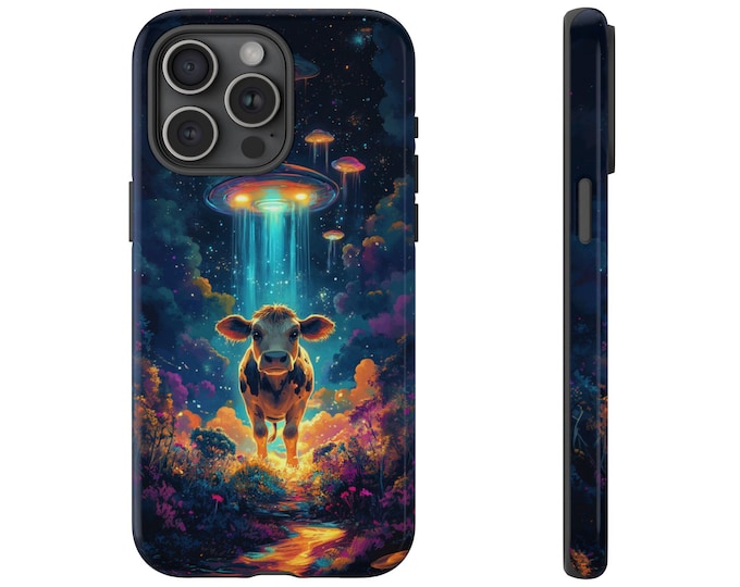 UFO Spaceship Cow Abduction Phone Case: iPhone, Galaxy, Pixel - Magsafe Wireless Charging