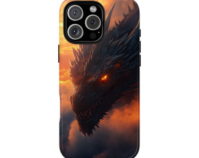 Orange Sunset Dragon Ancient Monster Phone Case: iPhone, Galaxy, Pixel - Lifetime Warranty