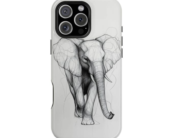 Elephant Minimalist Black Ink Aesthetic Strokes Phone Case: iPhone, Galaxy, Pixel - Lifetime Warranty