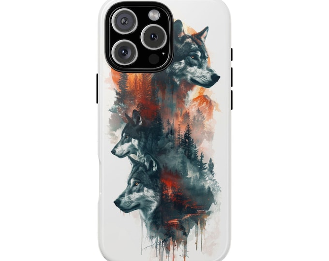 Gray Wolves Forest Sunset Blood Moon Phone Case: iPhone, Galaxy, Pixel - Lifetime Warranty