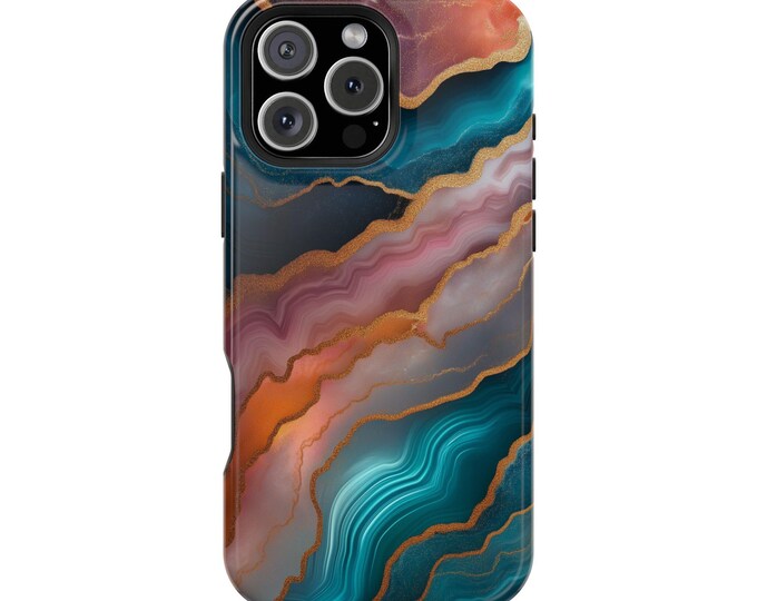 Teal Pink Geode Marble Waves Phone Case: iPhone, Galaxy, Pixel - Lifetime Warranty
