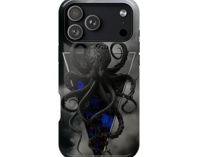 Black Octopus Vector Cephalopod Tentacles Phone Case: iPhone, Galaxy, Pixel - Lifetime Warranty