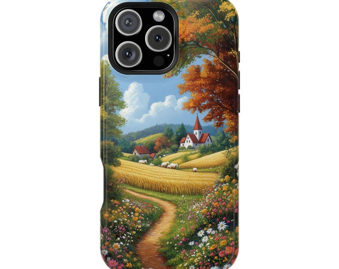 Autumn Countryside House Sheep Trees Phone Case: iPhone, Galaxy, Pixel - Lifetime Warranty