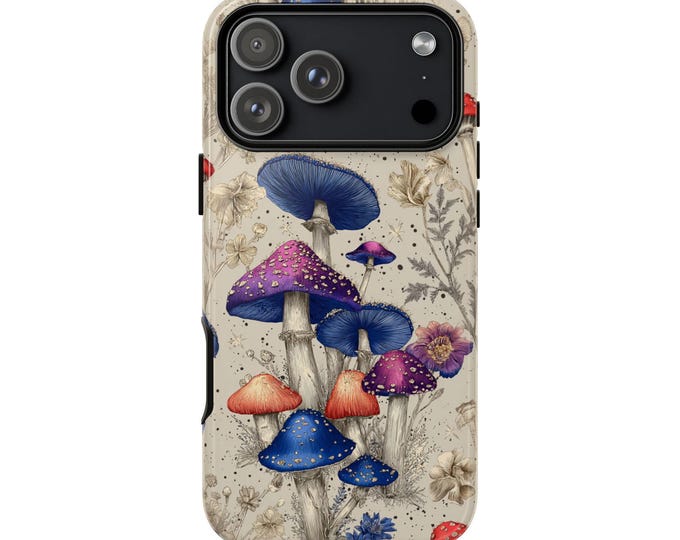 Toadstool Colorful Mushrooms Blue Purple Phone Case: iPhone, Galaxy, Pixel - Lifetime Warranty