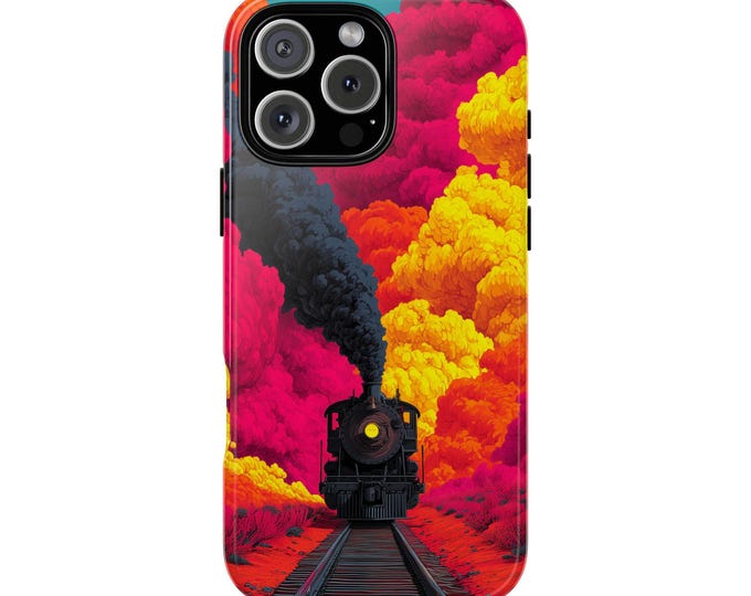 Black Train Smoke Colorful Clouds Phone Case: Tough Cover for iPhone (MagSafe Compatible), Samsung Galaxy, Pixel