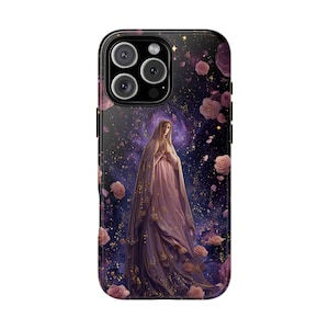 Cosmic Purple Virgin Mary Flowers - Phone Case for iPhone 16 16e 15 14 13 Pro Max | Galaxy S25 S24 | Pixel 9 9a | Wireless Charging
