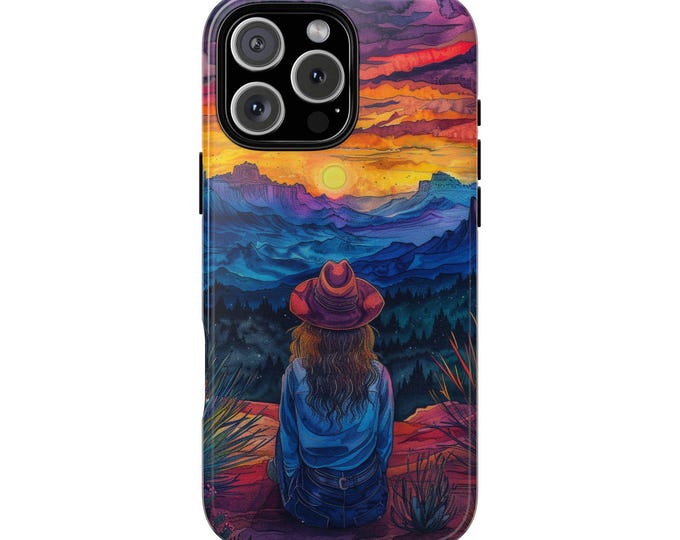 Western Cowgirl Desert Cowboy Sunset Phone Case: iPhone, Galaxy, Pixel - Lifetime Warranty