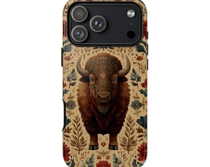 Brown Bison Floral Buffalo Pattern Phone Case for iPhone | Samsung Galaxy | Google Pixel