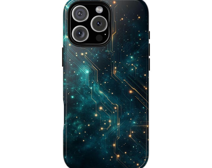 Circuitry Geometric Teal Space Nebula Phone Case: iPhone, Galaxy, Pixel - Lifetime Warranty