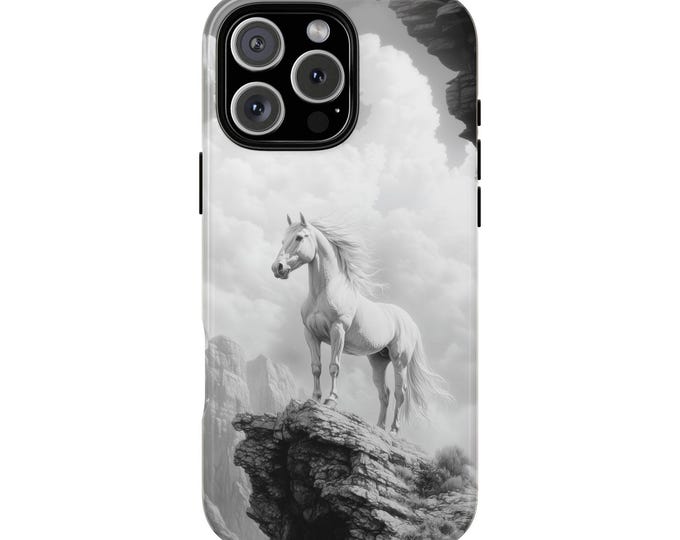 Wild Horse Black White Pencil Drawing Phone Case: iPhone, Galaxy, Pixel - Lifetime Warranty