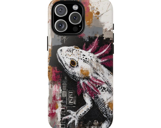Abstract Axolotl White Pink Artwork Phone Case: iPhone, Galaxy, Pixel - Lifetime Warranty