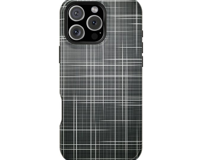 Grid White Lines Charcoal Gray Phone Case: iPhone, Galaxy, Pixel - Lifetime Warranty