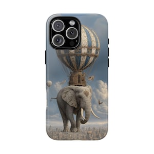 Elephant Hot Air Balloon Abstract City Phone Case: iPhone, Galaxy, Pixel - Lifetime Warranty