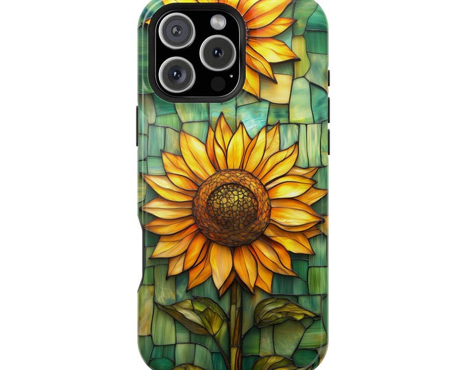 Sunflowers Stained Glass Green Mosaic Phone Case for iPhone | Samsung Galaxy | Google Pixel