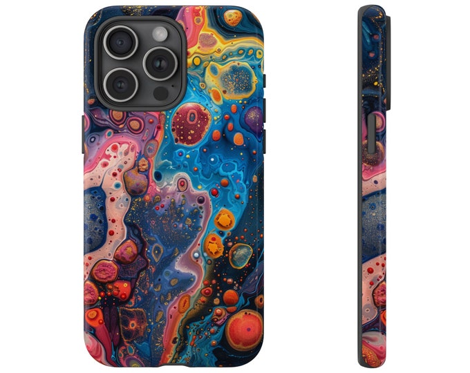 Dynamic Pink Blue Abstract Hydro Dip Pattern Phone Case: iPhone, Galaxy, Pixel - Lifetime Warranty