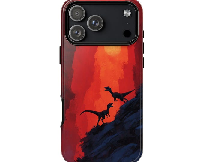 Velociraptors Dinosaurs Red Sky Phone Case: iPhone, Galaxy, Pixel - Lifetime Warranty