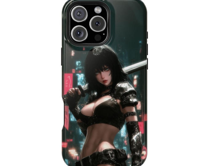 Anime Girl Katana Sword Black Leather Phone Case: iPhone, Galaxy, Pixel - Lifetime Warranty