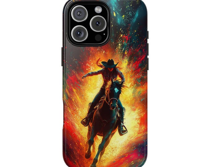 Cowgirl Rodeo Horse Woman Vibrant Phone Case: iPhone, Galaxy, Pixel - Lifetime Warranty