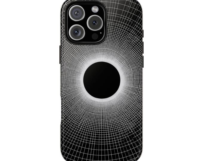 Black Eclipse White Grid Distorted Force Phone Case: iPhone, Galaxy, Pixel - Lifetime Warranty