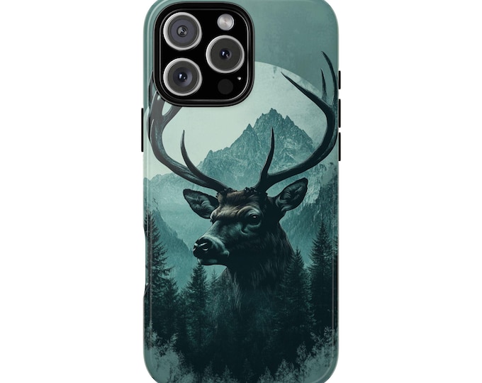 Deer Buck Forest Teal Gray Elk Antlers Phone Case: iPhone, Galaxy, Pixel - Lifetime Warranty