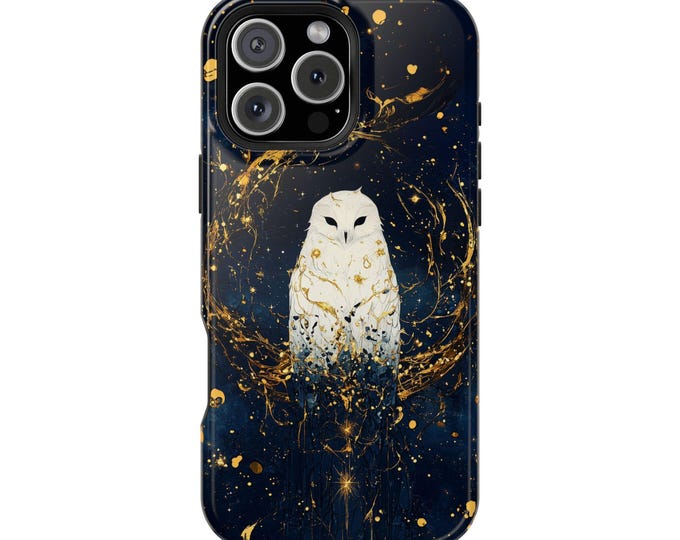 Ethereal White Owl Bird Golden Sparkle Phone Case: iPhone, Galaxy, Pixel - Lifetime Warranty