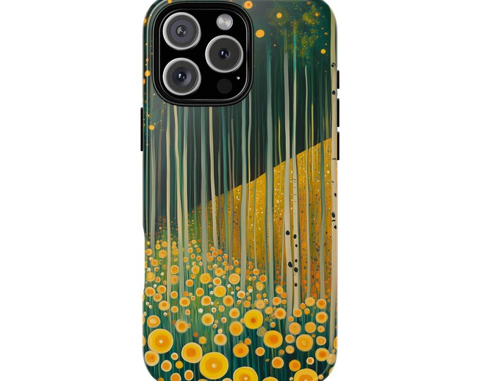 Yellow Forest Flower Green Klimt Trees Phone Case: iPhone, Galaxy, Pixel - Lifetime Warranty