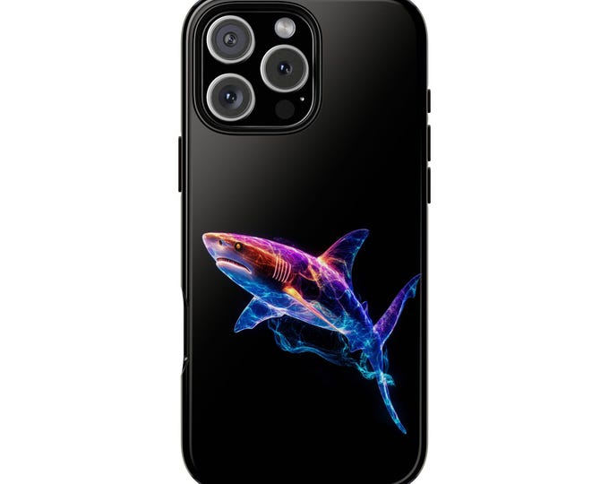 Electric Shark Neon Glow Predator Phone Case: Tough Cover for iPhone (MagSafe Compatible), Samsung Galaxy, Pixel