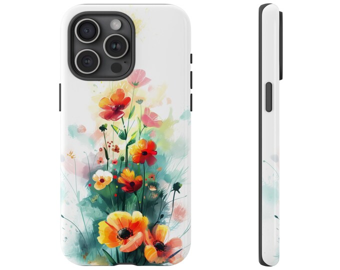 Phone Case for Galaxy, iPhone, Pixel | Sunset Blooms Orange Pink Floral Petunia Buttercup Flower Bliss | Dual Tough Phone Cover Protector
