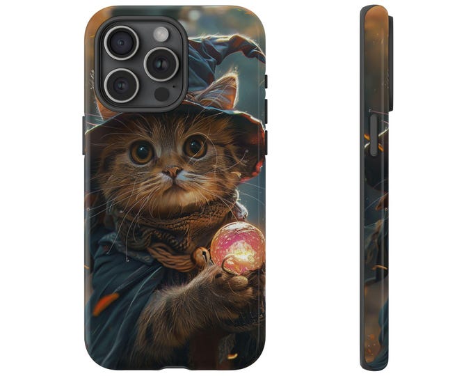 Cat Wizard Glowing Crystal Ball Phone Case: iPhone, Galaxy, Pixel - Lifetime Warranty