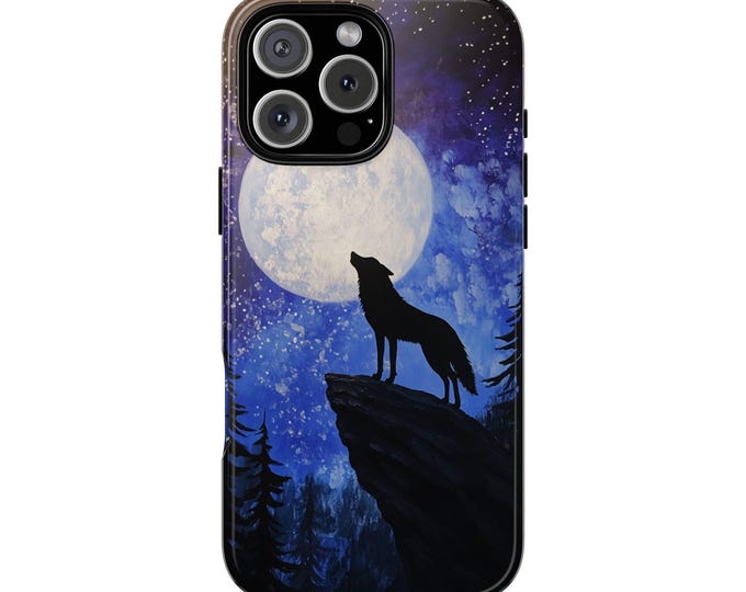 Wolf Howling Lunar Moon Phone Case: iPhone, Galaxy, Pixel - Lifetime Warranty
