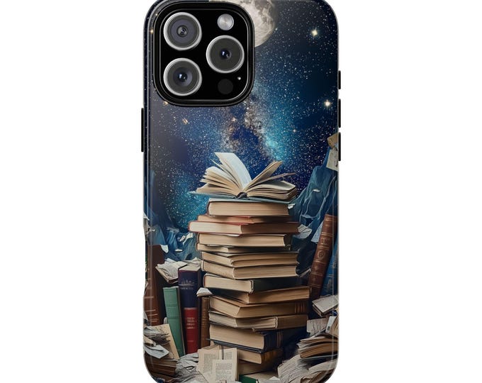 Scattered Books Lunar Sky Moon Stars Phone Case: iPhone, Galaxy, Pixel - Lifetime Warranty
