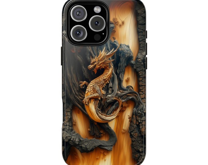 Wood Dragon Carving Style UV Print Phone Case: iPhone, Galaxy, Pixel - Lifetime Warranty