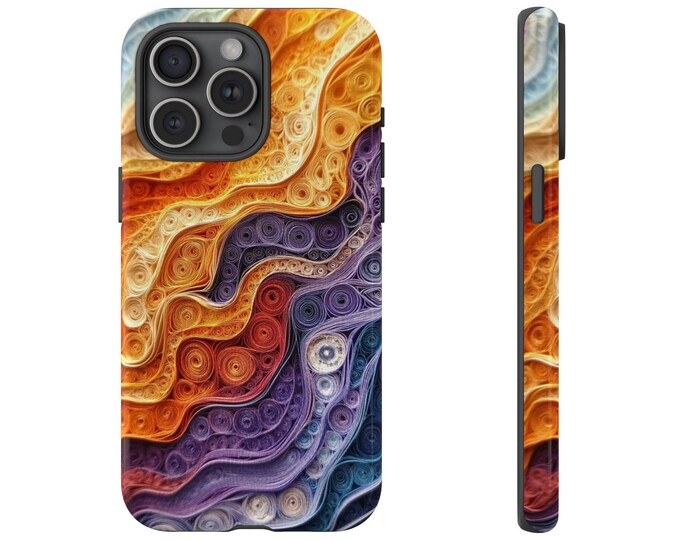 Paper Quilling Pattern Orange Purple Phone Case for Galaxy S24 S23 S22 S21 S20, iPhone 16 15 14 13 12Pro Max Plus X XR, Pixel - Tough Cover