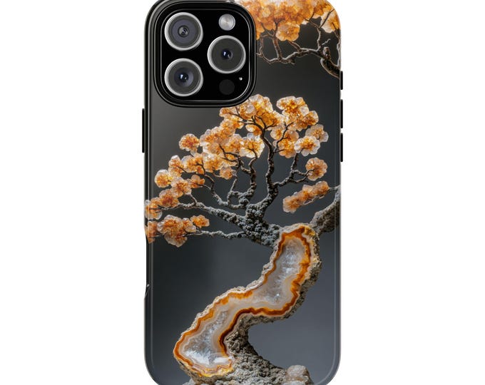 Bonsai Tree Geode Amber Rock Flowers Phone Case: iPhone, Galaxy, Pixel - Lifetime Warranty