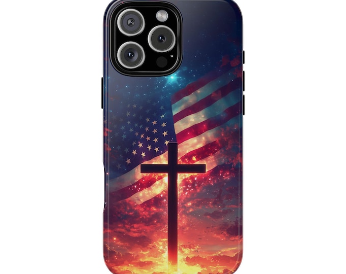 American Christian Cross USA Flag Sunset Phone Case for iPhone | Samsung Galaxy | Google Pixel