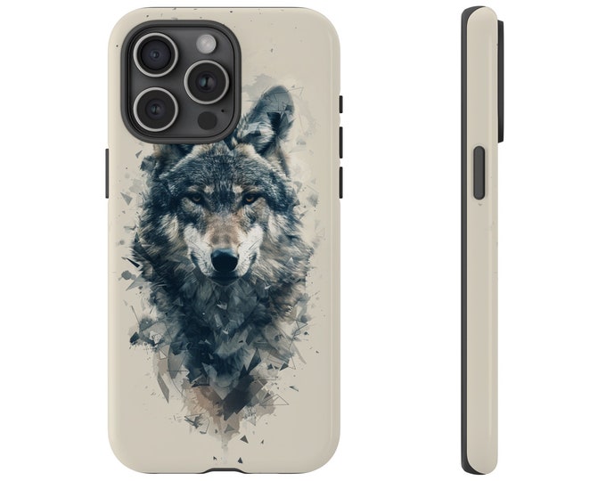 Gray Wolf Geometric Fractals Phone Case: iPhone, Galaxy, Pixel - Lifetime Warranty