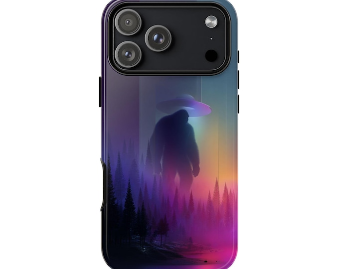 UFO Bigfoot Gradient Color Forest Phone Case: iPhone, Galaxy, Pixel - Lifetime Warranty